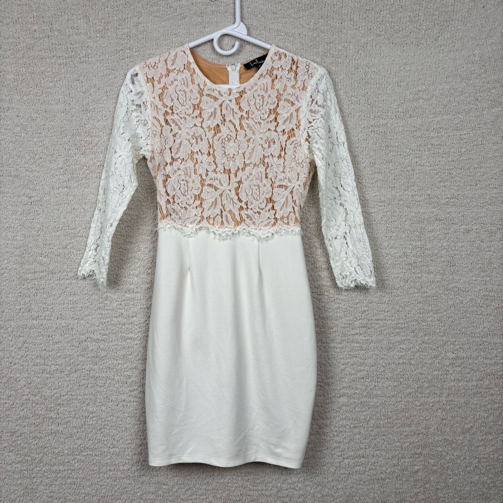 Lulus Dress Womens S White Beige She Knows White Lace Bodycon Bridal Party Gown